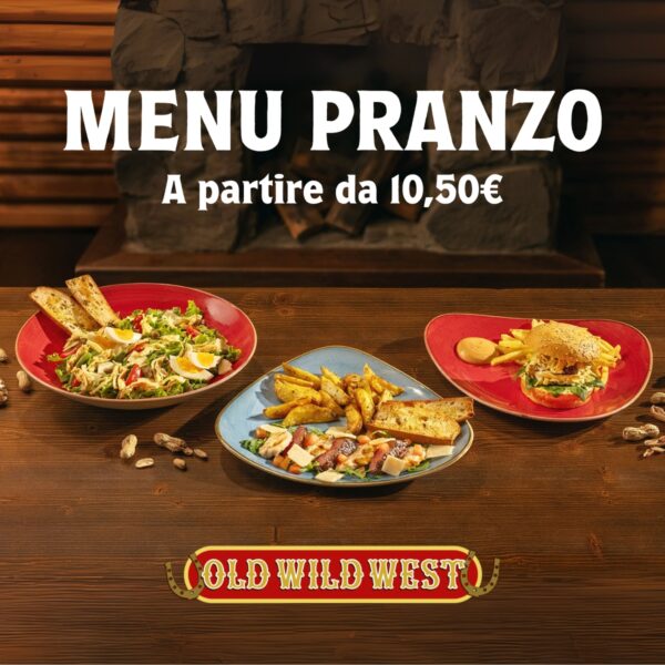 Menu Pranzo Old Wild West a partire da 10,50€ con hamburger, insalate e piatti sfiziosi dal lunedì al venerdì.